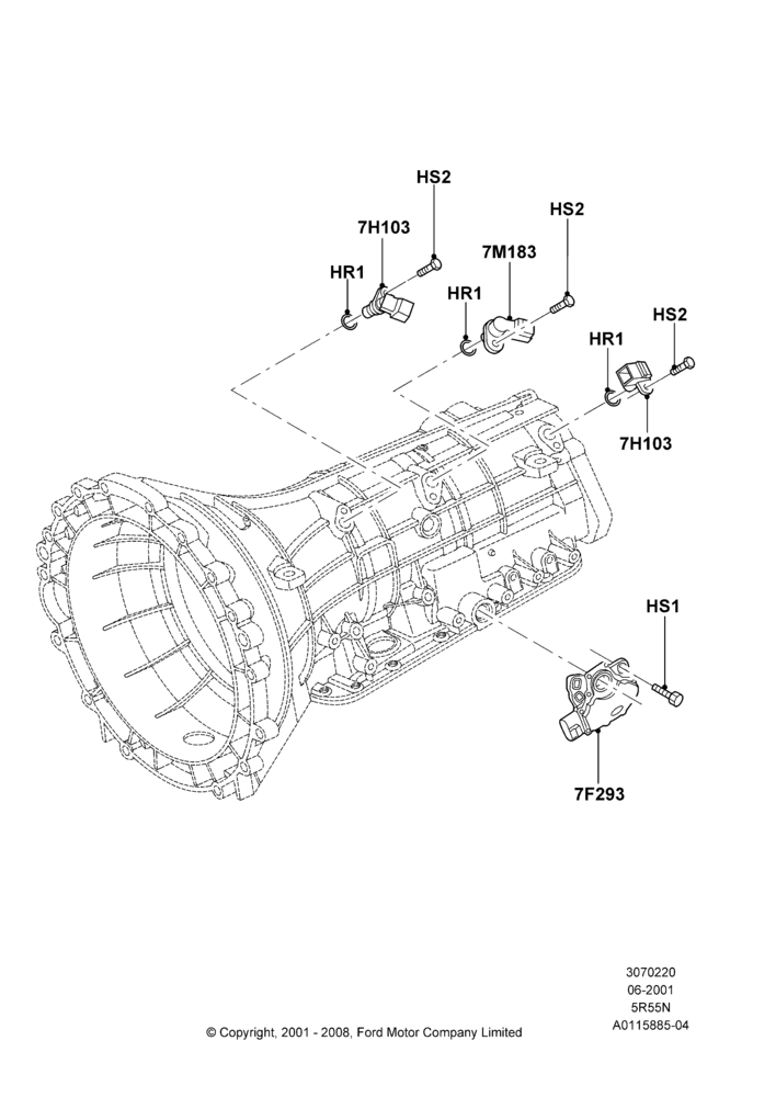 20B - Transmission Modules and Sensors, 3.9L Dohc EFI NA V8 Gas*HP, 5 Spd Auto Trans NAAO 5R55N; 04/JUN/2001-18/NOV/2002