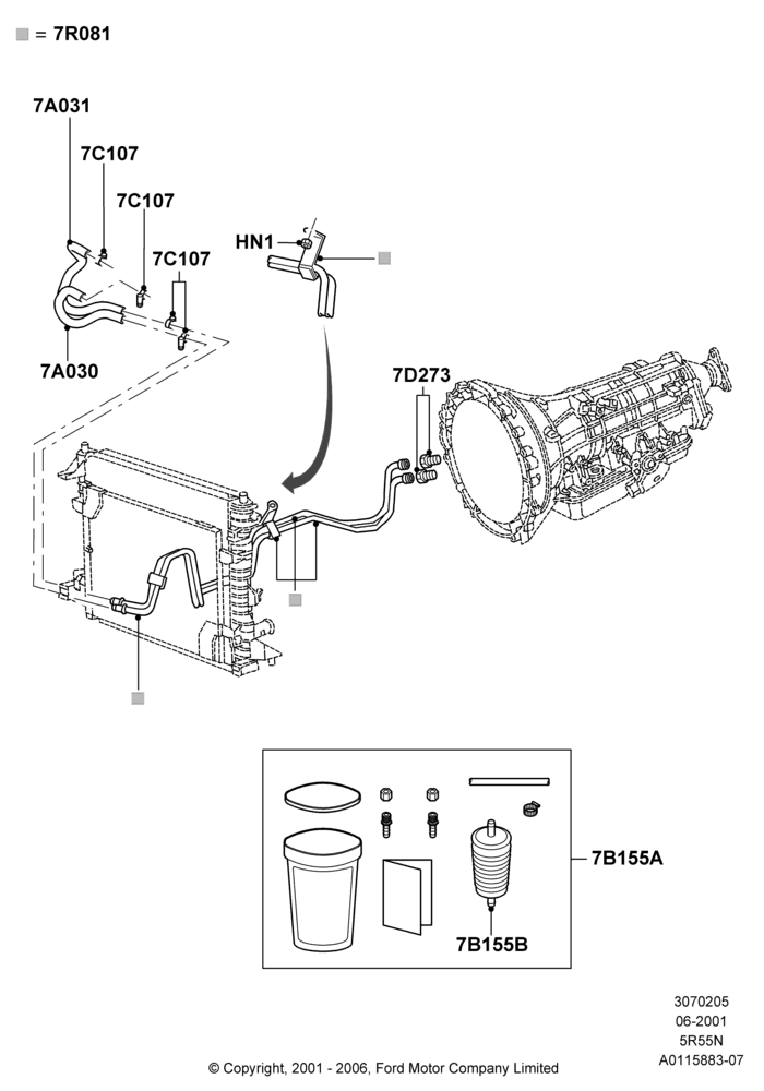 05B - Transmission Cooling Systems, 3.9L Dohc EFI NA V8 Gas*HP, 5 Spd Auto Trans NAAO 5R55N; 04/JUN/2001-18/NOV/2002