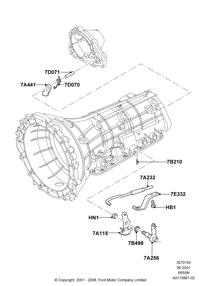 55B - Transmission Control Mechanisms, 3.9L Dohc EFI NA V8 Gas*HP, 5 Spd Auto Trans NAAO 5R55N; 04/JUN/2001-18/NOV/2002