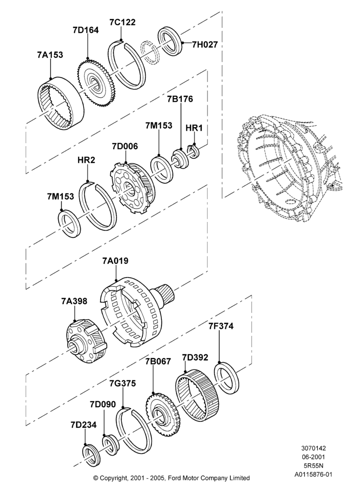 42B - Planetary Gear Sets, 3.9L Dohc EFI NA V8 Gas*HP, 5 Spd Auto Trans NAAO 5R55N; 04/JUN/2001-18/NOV/2002