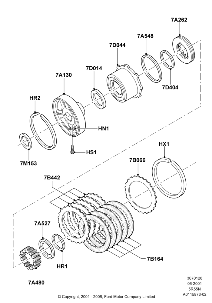 28B - Direct Clutch and Components, 3.9L Dohc EFI NA V8 Gas*HP, 5 Spd Auto Trans NAAO 5R55N; 04/JUN/2001-18/NOV/2002