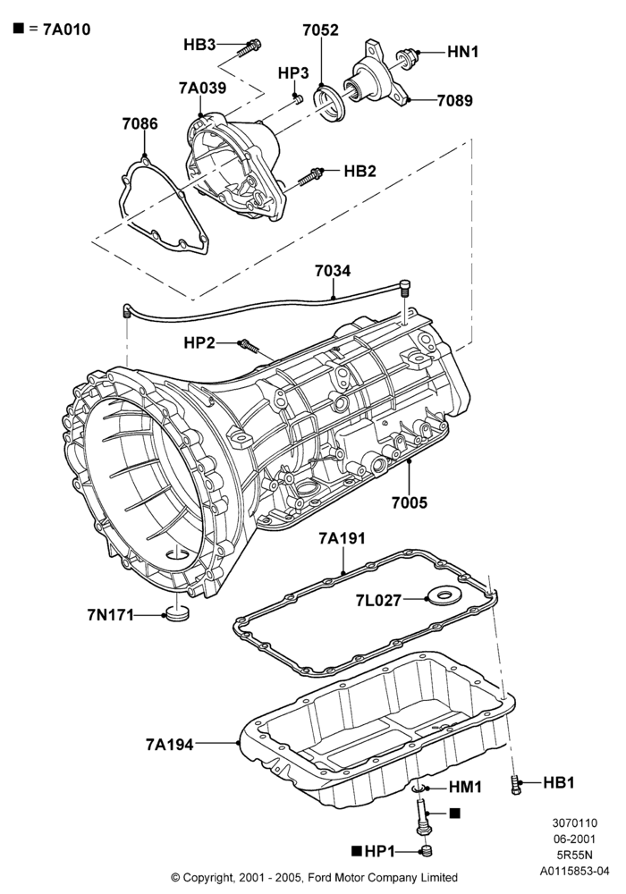 10B - Transmission External Components, 3.9L Dohc EFI NA V8 Gas*HP, 5 Spd Auto Trans NAAO 5R55N; 04/JUN/2001-18/NOV/2002