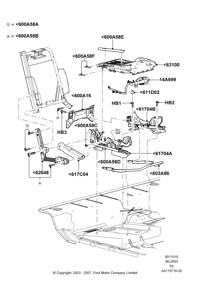15E - Front Seat Base, Regular Cab, Super Cab, With Pass. 2 Way Manual Seat Adjust, Passenger Seat; 02/JUN/2003-18/AUG/2008