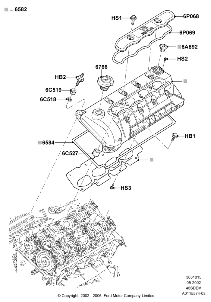 15B - Cylinder Head Cover, 4.6 DOHC EFI S/C, Cobra; 06/MAY/2002-12/MAY/2004