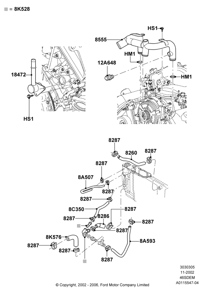 Cooling System Pipes and Hoses, 4.6L DOHC V8 EFI, V8 Appearance Group