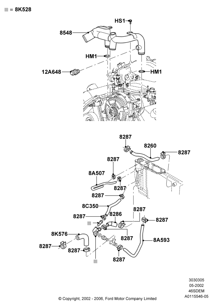 Cooling System Pipes and Hoses, 4.6 DOHC EFI S/C, Cobra