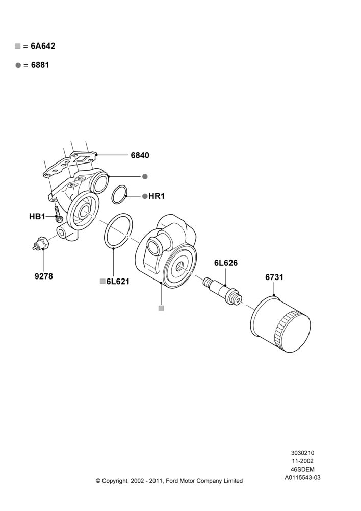 10C - Oil Cooler and Filter, 4.6L DOHC V8 EFI, V8 Appearance Group; 04/NOV/2002-12/MAY/2004