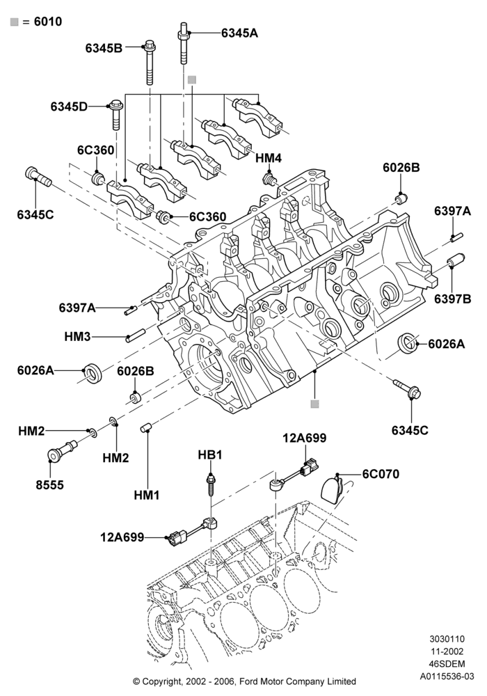 10C - Cylinder Block and Plugs, 4.6L DOHC V8 EFI, V8 Appearance Group; 04/NOV/2002-12/MAY/2004