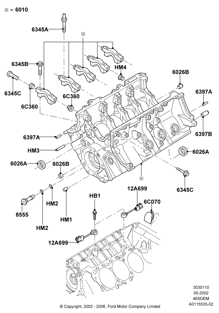 10B - Cylinder Block and Plugs, 4.6 DOHC EFI S/C, Cobra; 06/MAY/2002-12/MAY/2004