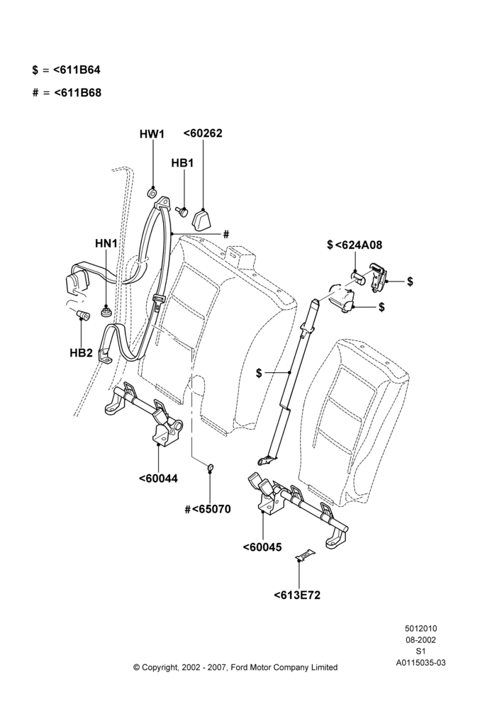 10B - Rear Seat Belts; 19/AUG/2002-30/JUN/2005