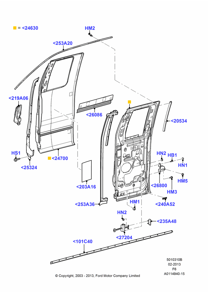 10B - Rear Doors, Hinges & Weatherstrips, Super Cab; 02/JUN/2003-18/AUG/2008