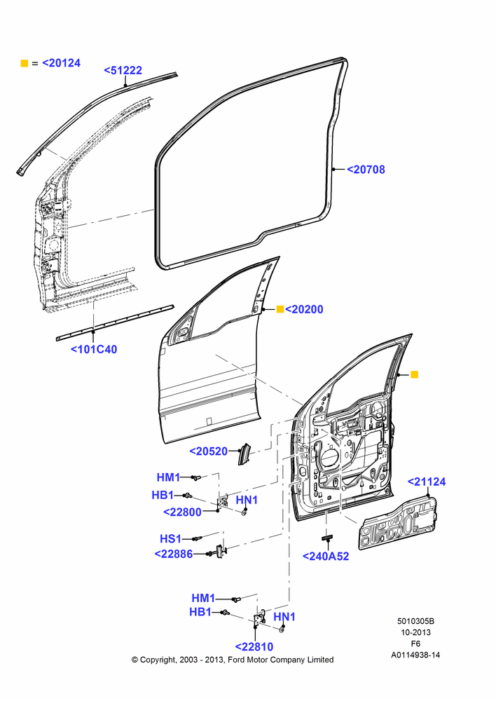 05B - Front Doors, Hinges & Weatherstrips, Super Cab; 02/JUN/2003-18/AUG/2008