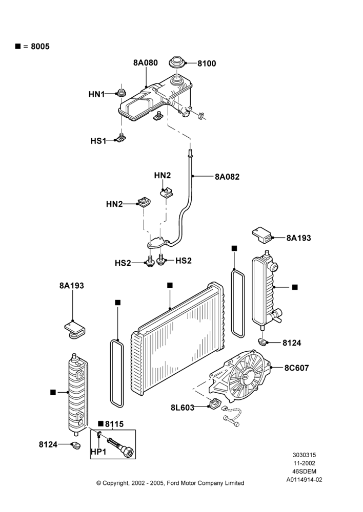 Radiator/Coolant Overflow Container, 4.6L DOHC V8 EFI, V8 Appearance Group