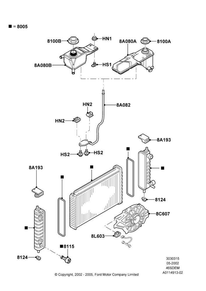Radiator/Coolant Overflow Container, 4.6 DOHC EFI S/C, Cobra