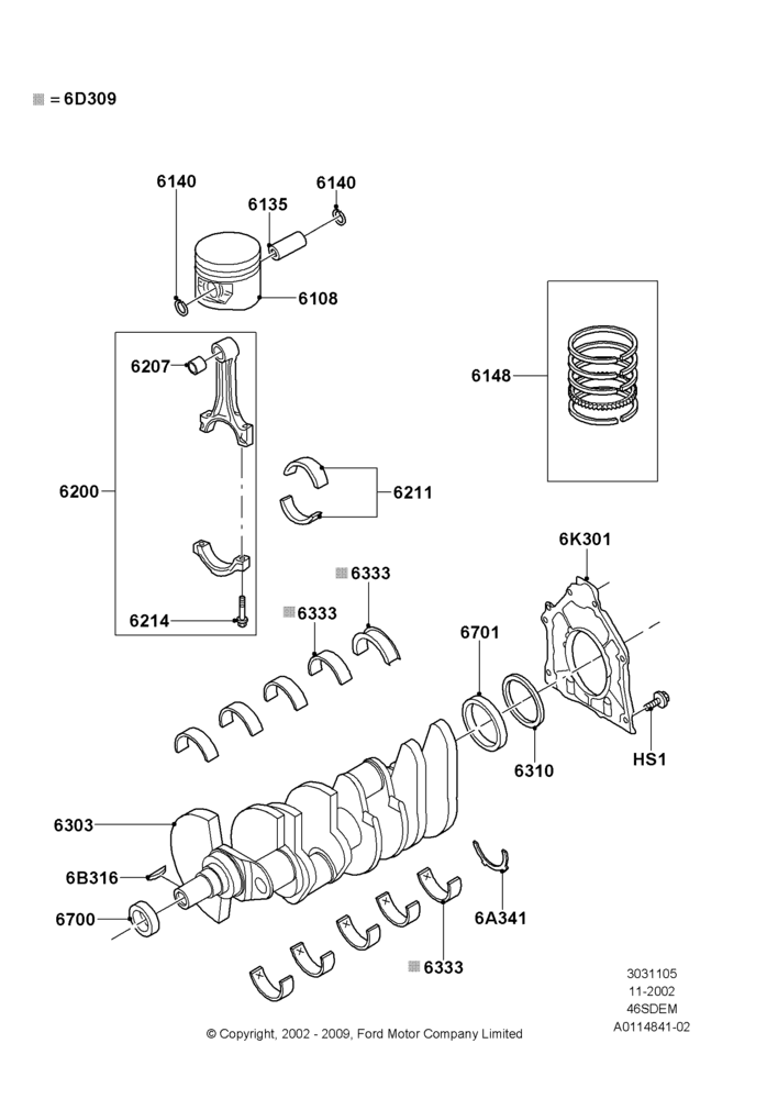 05C - Crankshaft/Pistons and Bearings, 4.6L DOHC V8 EFI, V8 Appearance Group; 04/NOV/2002-12/MAY/2004