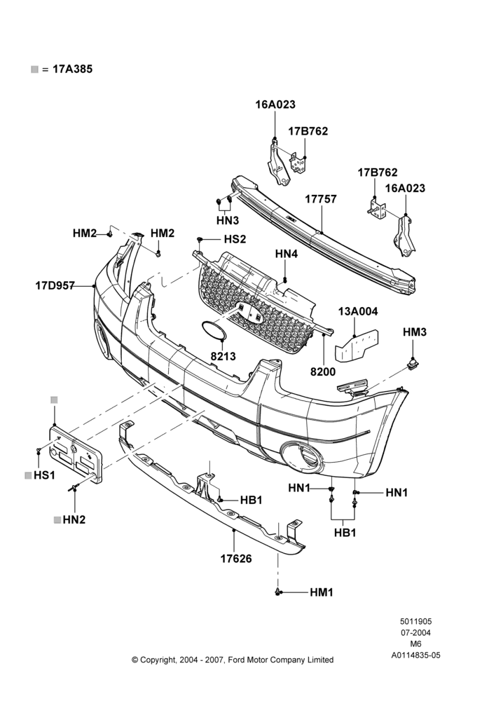 05A - Radiator Grille and Front Bumper, Ford Series; 26/JUL/2004-01/MAY/2006