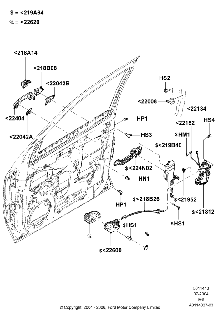 10A - Front Door Lock Controls, Ford Series; 26/JUL/2004-01/MAY/2006