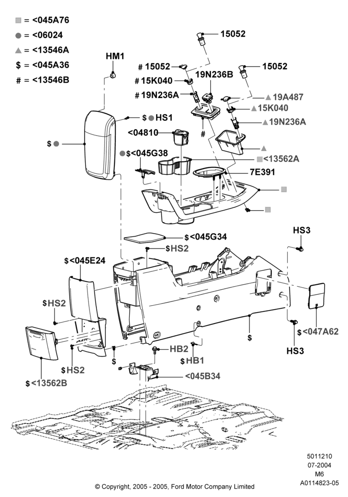 10A - Console - Floor, Ford Series; 26/JUL/2004-01/MAY/2006