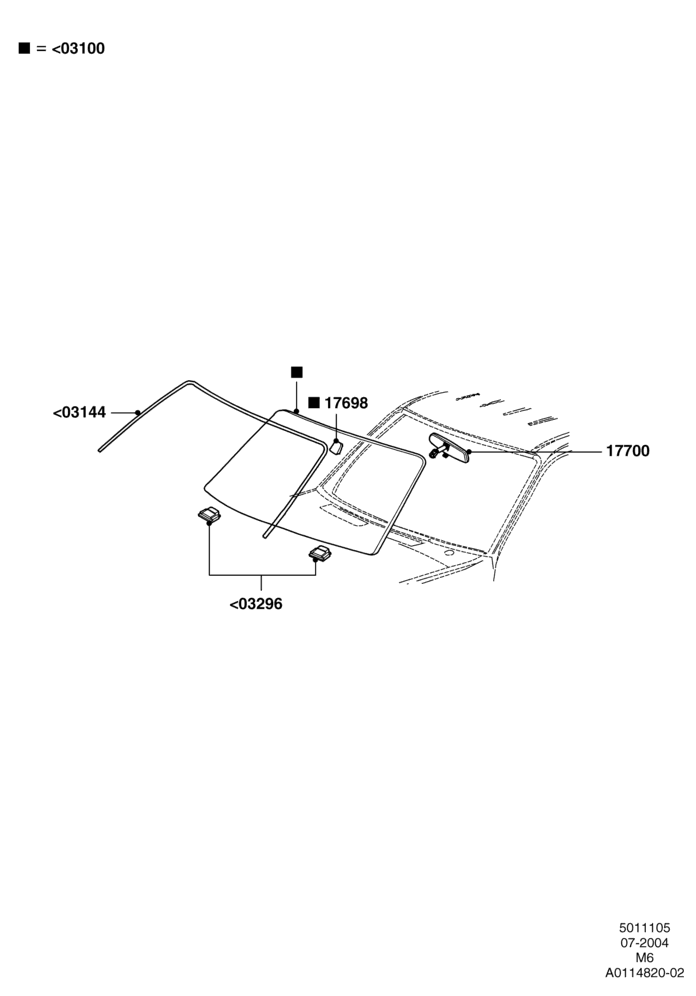 05A - Windshield/Inside Rear View Mirror, Production Installed; 26/JUL/2004-01/MAY/2006