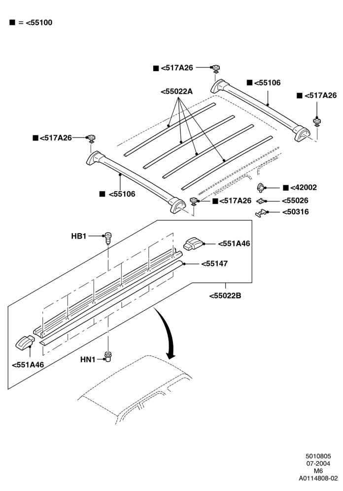 05A - Roof Rack Systems, Production Installed; 26/JUL/2004-01/MAY/2006