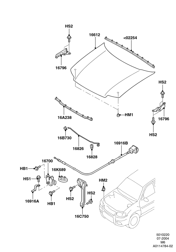 20A - Hood and Related Parts, Production Installed; 26/JUL/2004-01/MAY/2006