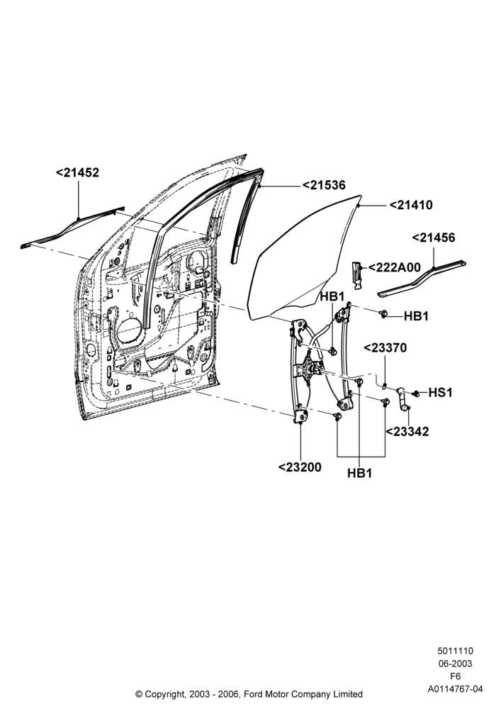 10A - Front Door Glass & Window Controls, With Manual Front Windows; 02/JUN/2003-23/DEC/2014