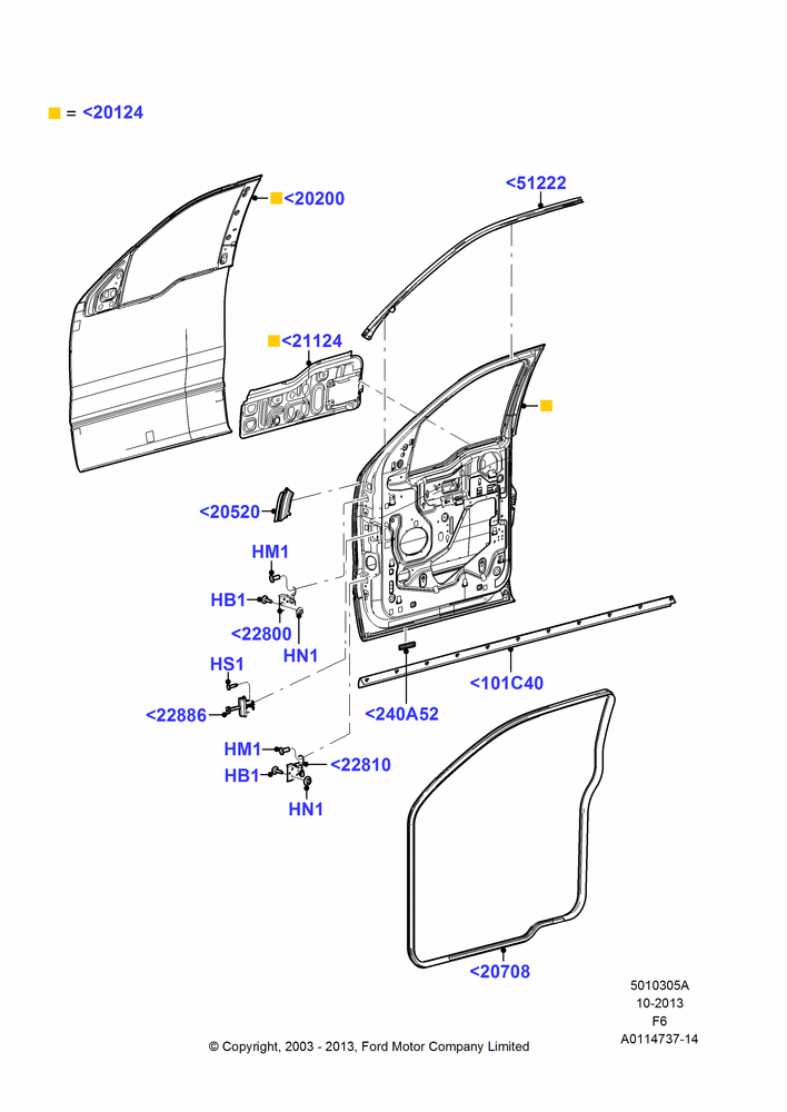 05A - Front Doors, Hinges & Weatherstrips, Regular Cab; 02/JUN/2003-18/AUG/2008
