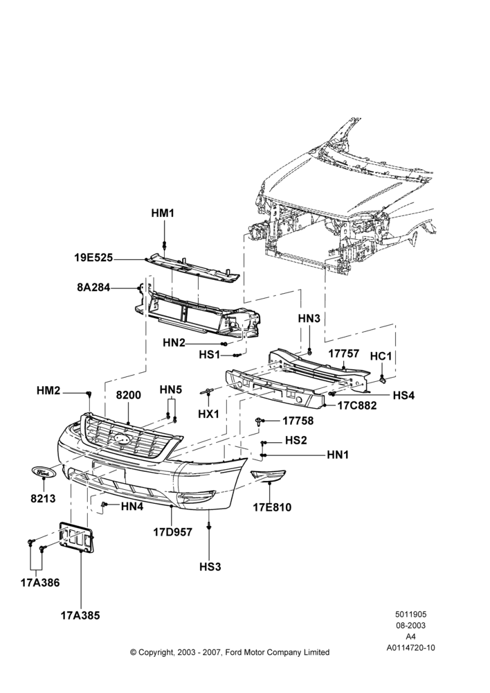 05A - Radiator Grille and Front Bumper, Base, Cargo Van, US:SE / Canada:SE / Mexico:LX; 25/AUG/2003-30/MAY/2005
