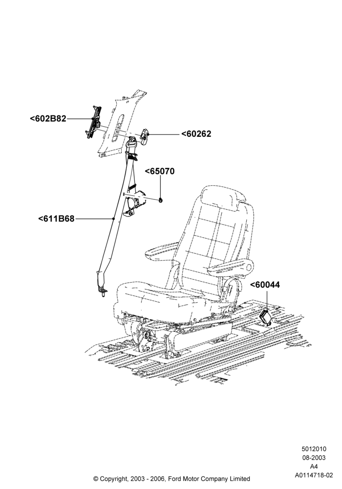 10A - Rear Seat Belts, Second Row Sliding Capt. Chair, With 2nd Row Dual Captain Chairs; 25/AUG/2003-02/JAN/2007