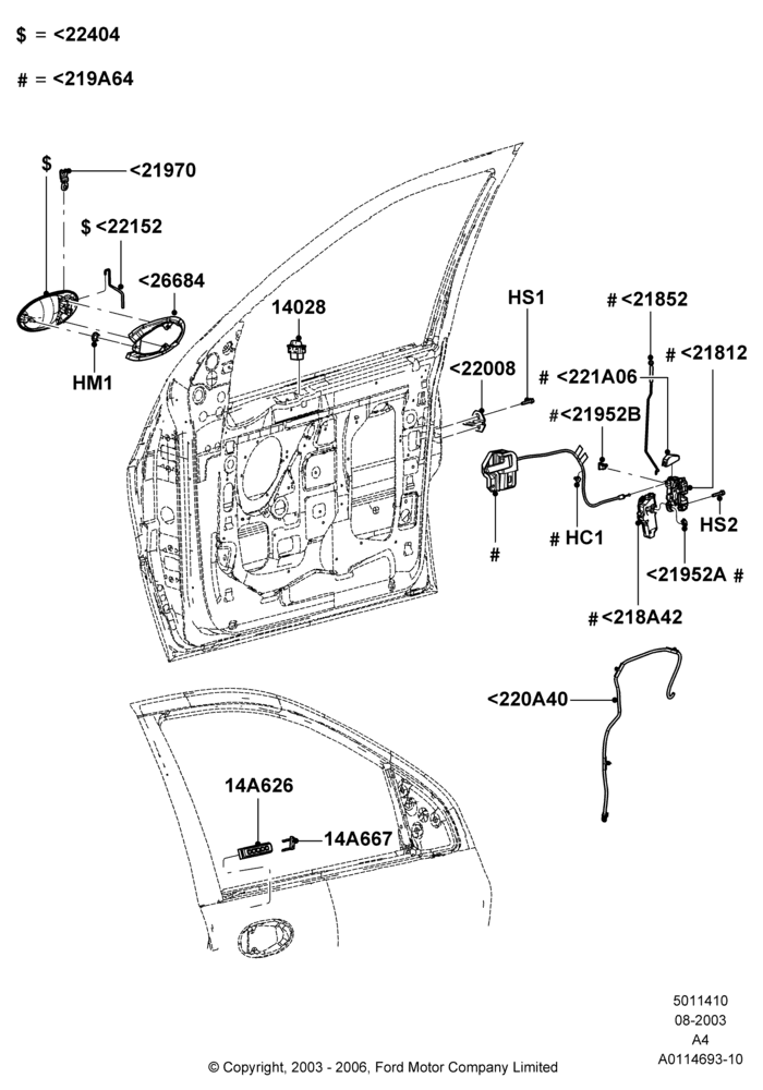 10A - Front Door Lock Controls, Ford Series; 25/AUG/2003-01/MAY/2006