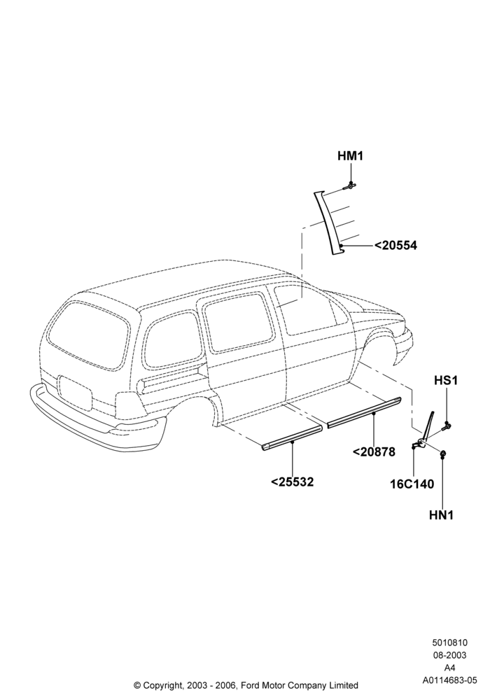 10A - Body Mouldings, Base, Cargo Van, US:SE / Canada:SE / Mexico:LX; 25/AUG/2003-30/MAY/2005