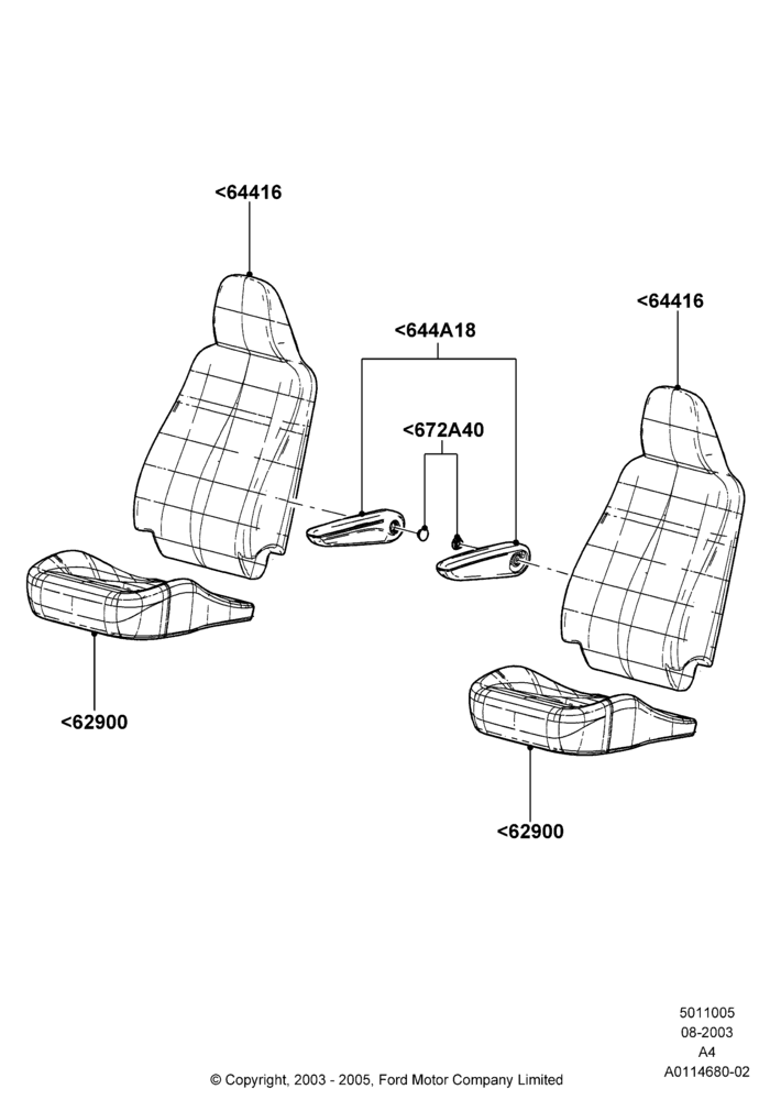 05A - Front Seat Covers, Ford Series, With Captain Chair Front Seats; 25/AUG/2003-02/JAN/2007
