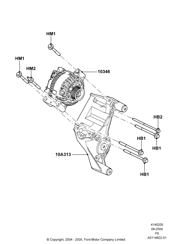 05A - Alternator and Mountings, 4.2L V6 12v OHV EFI; 23/AUG/2004-18/AUG/2008