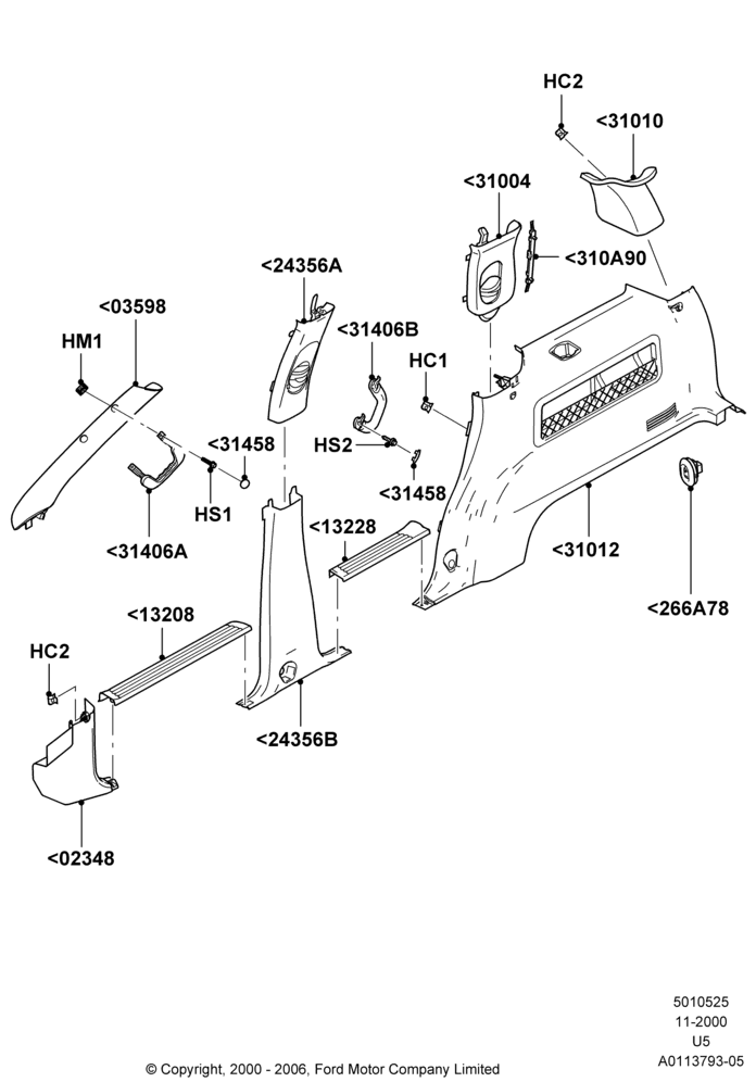 25B - Side Trim, Less Audiophile Sound System, LHD, With 3rd Row Bench Seat, RH; 13/NOV/2000-19/JUL/2005