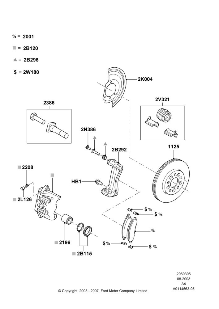 05A - Front Brake Discs and Calipers; 25/AUG/2003-01/MAY/2006