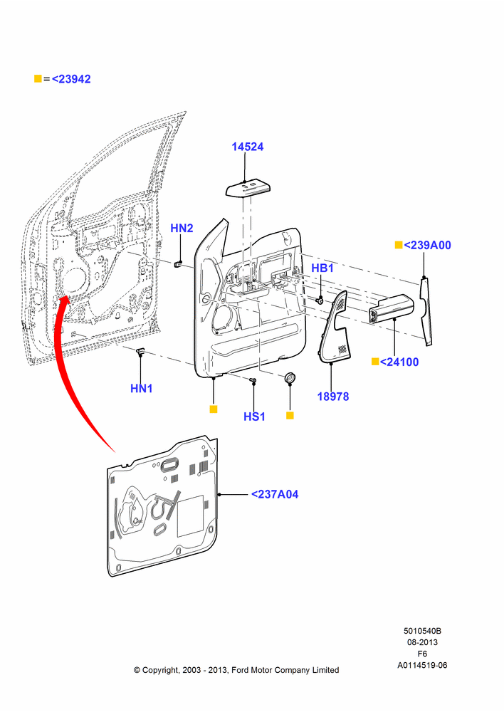 40B - Front Door Trim Panels, Regular Cab, With Power Front Windows; 02/JUN/2003-23/AUG/2004