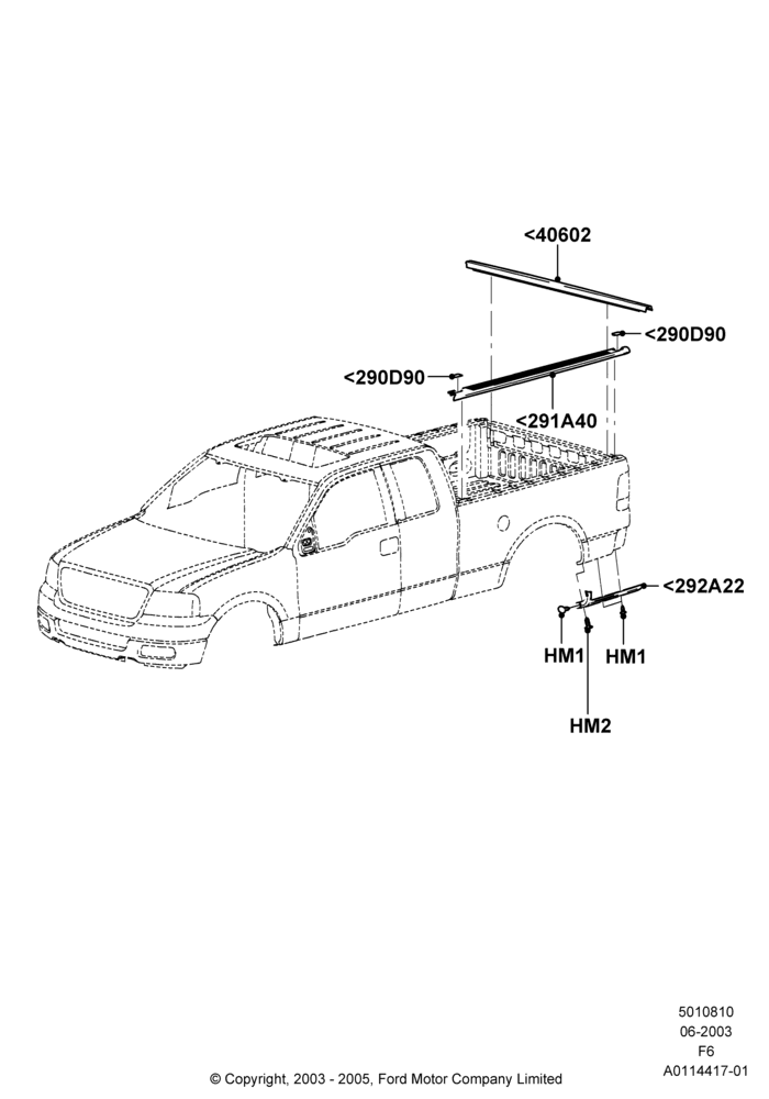 10F - Body Mouldings, Ford 150 Series, With 6.5' Styleside Box; 02/JUN/2003-18/AUG/2008
