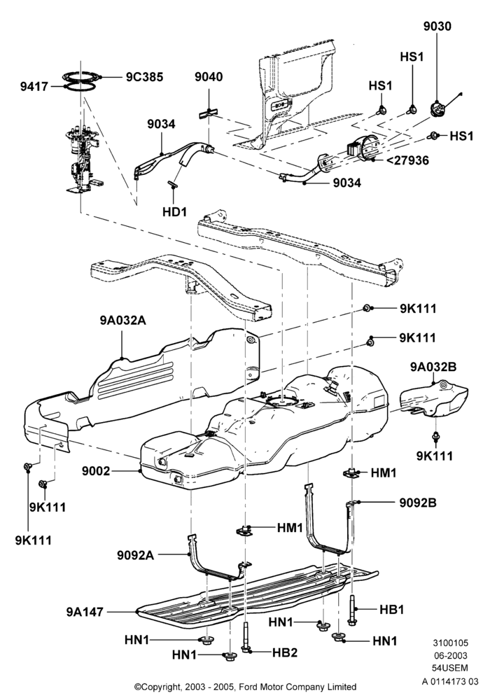 05D - Fuel Tank, 126"/3200MM Wheelbase, 5.4L 3V V8, With 6.5' Flareside Box, With Skid Plates; 02/JUN/2003-08/AUG/2005