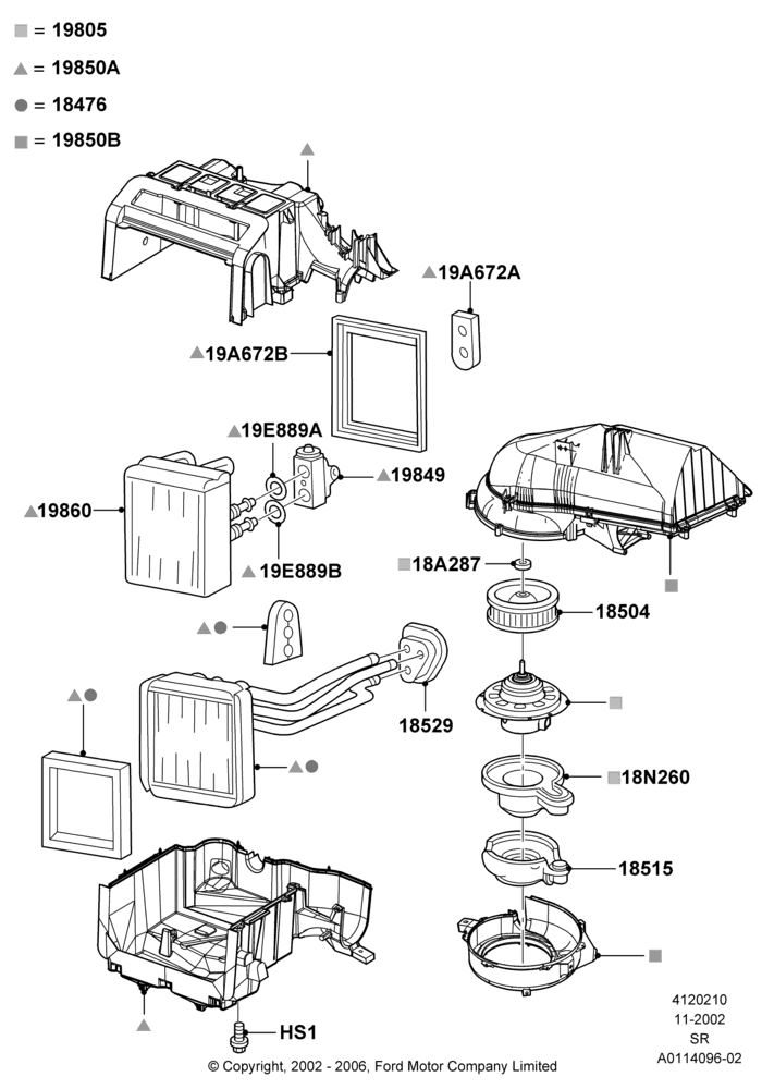10B - Heater/Air Cond.Internal Components; 18/NOV/2002-01/JUL/2005