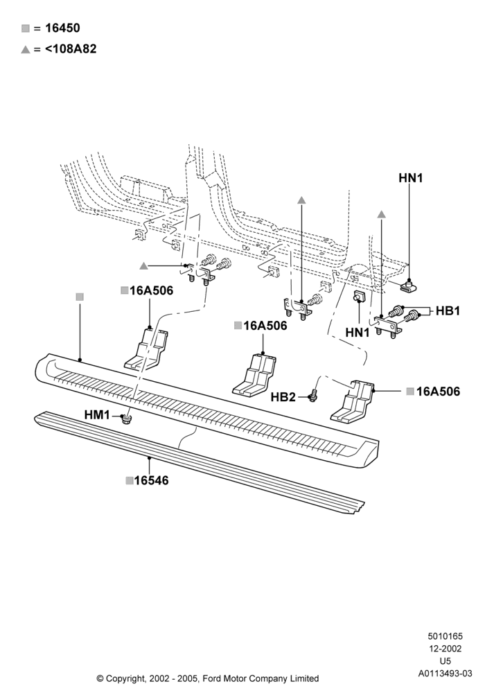 65B - Running Boards/Side Steps, Ford Series, With Moulded Running Boards, XLT, Production Board; 02/DEC/2002-19/JUL/2005