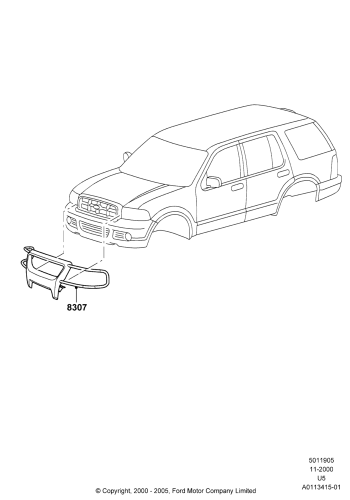 05E - Radiator Grille and Front Bumper, Ford Series, Accessory Brush Guard; 04/MAR/2002-19/JUL/2005