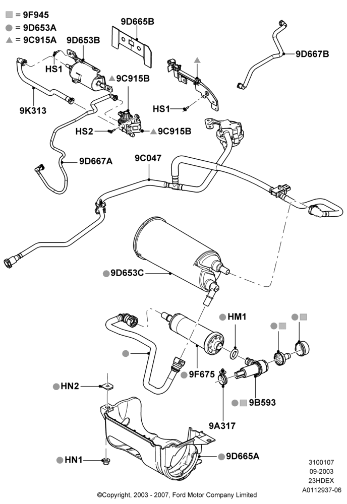 07A - Fuel Vapour System, 2.3L Duratec-HE (145PS) - MI4; 04/SEP/2003-27/AUG/2007