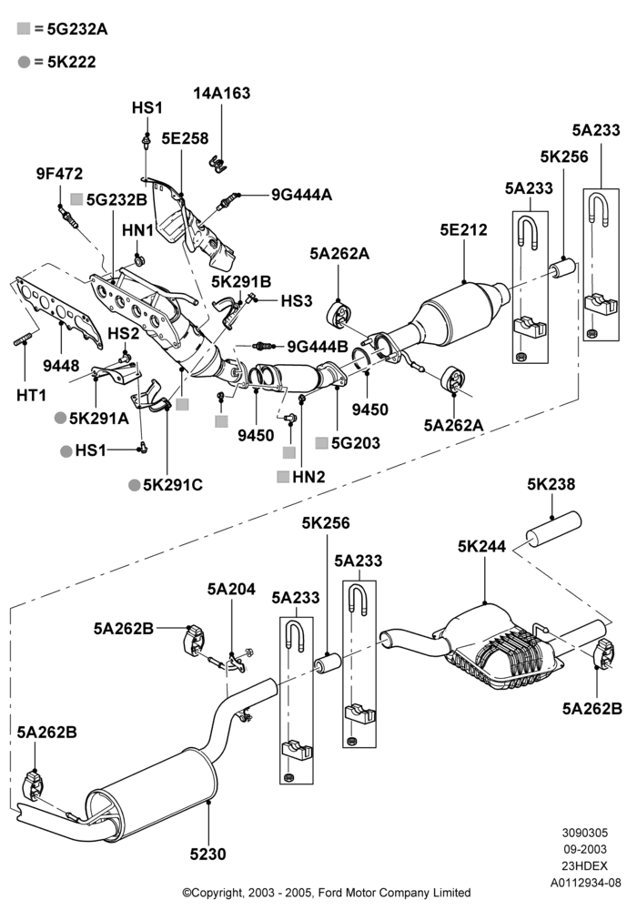 05A - Exhaust System, 2.3L Duratec-HE (145PS) - MI4; 04/SEP/2003-05/APR/2004