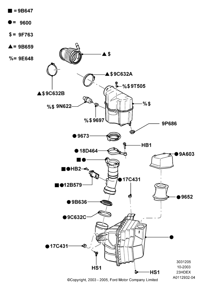 05A - Air Cleaner, 2.3L Duratec-HE (145PS) - MI4; 04/SEP/2003-05/APR/2004