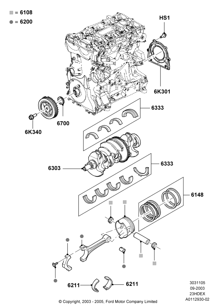 05A - Crankshaft/Pistons and Bearings, 2.3L Duratec-HE (145PS) - MI4; 04/SEP/2003-27/AUG/2007
