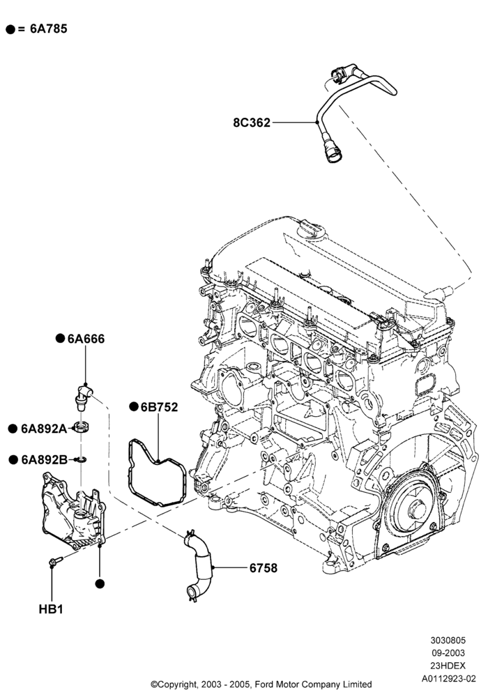 05A - Emission Control - Crankcase, 2.3L Duratec-HE (145PS) - MI4; 04/SEP/2003-27/AUG/2007
