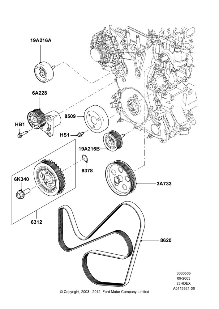05A - Pulleys and Drive Belts, 2.3L Duratec-HE (145PS) - MI4; 04/SEP/2003-27/AUG/2007