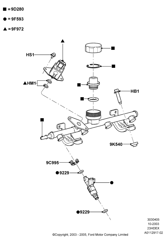 05A - Fuel Injectors and Pipes, 2.3L Duratec-HE (145PS) - MI4; 04/SEP/2003-05/APR/2004