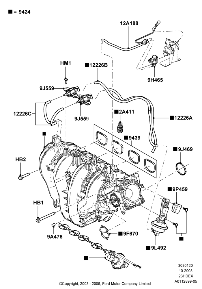 20A - Intake Manifold, 2.3L Duratec-HE (145PS) - MI4; 04/SEP/2003-27/AUG/2007