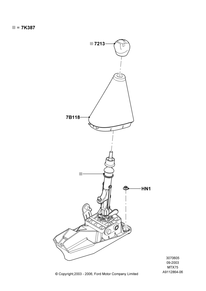 05D - Gear Change Lever - Manual Trans, 5-Speed Manual Trans - MTX75; 04/SEP/2003-27/AUG/2007